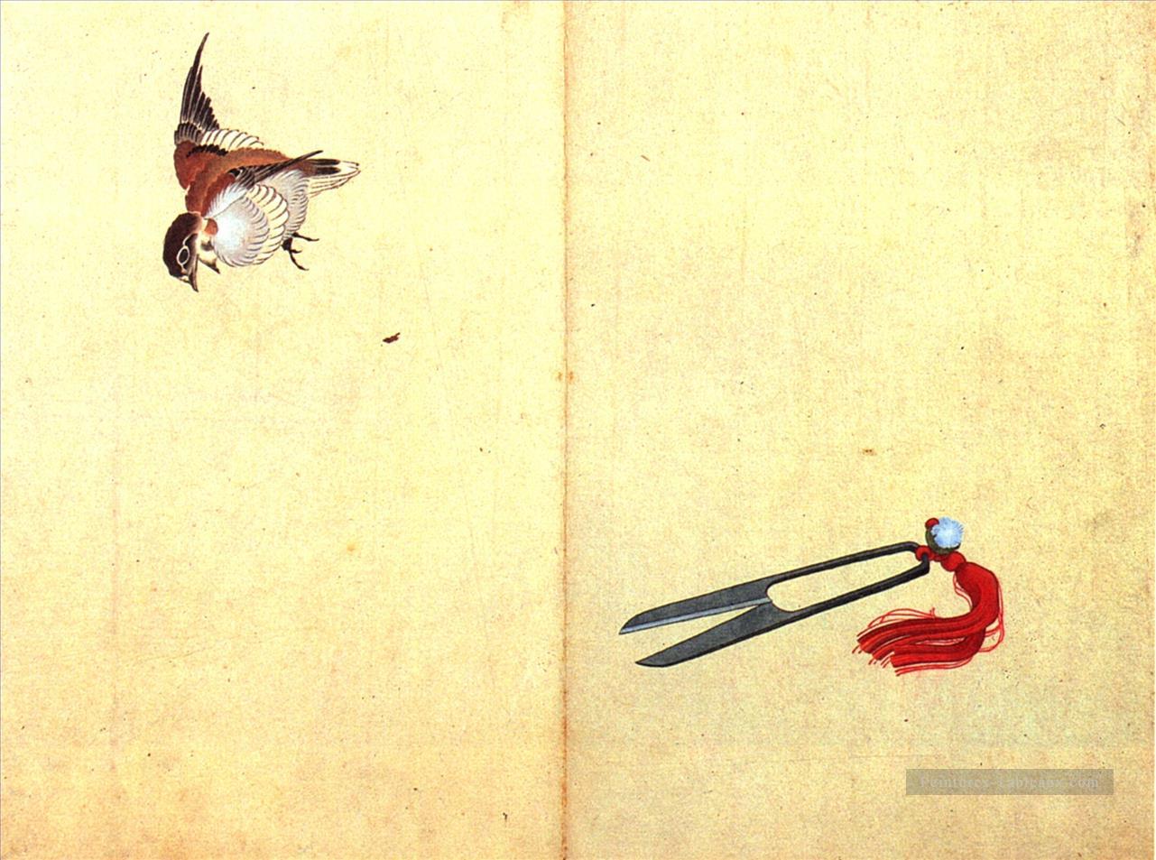 paire de ciseaux et moineau Katsushika Hokusai ukiyoe Peintures à l'huile